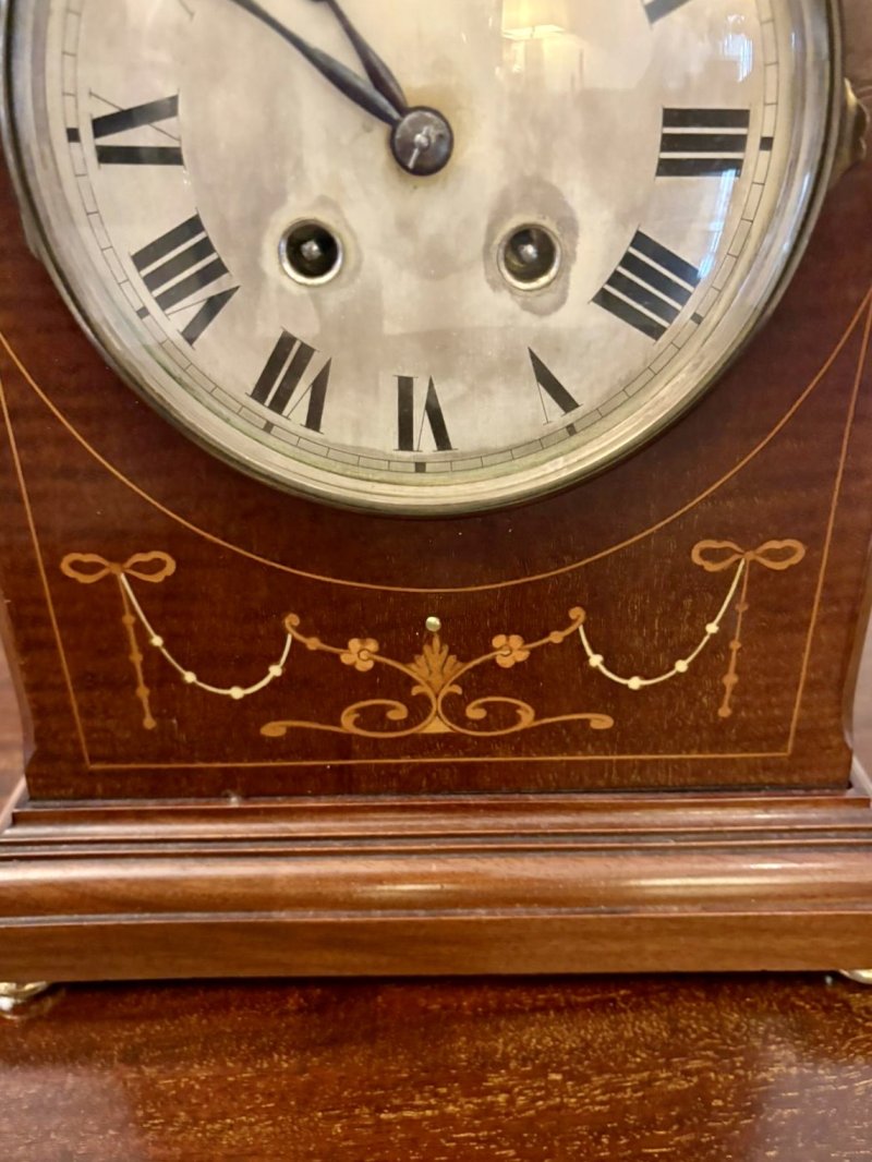 Antique Edwardian Mahogany Striking Mantel Clock